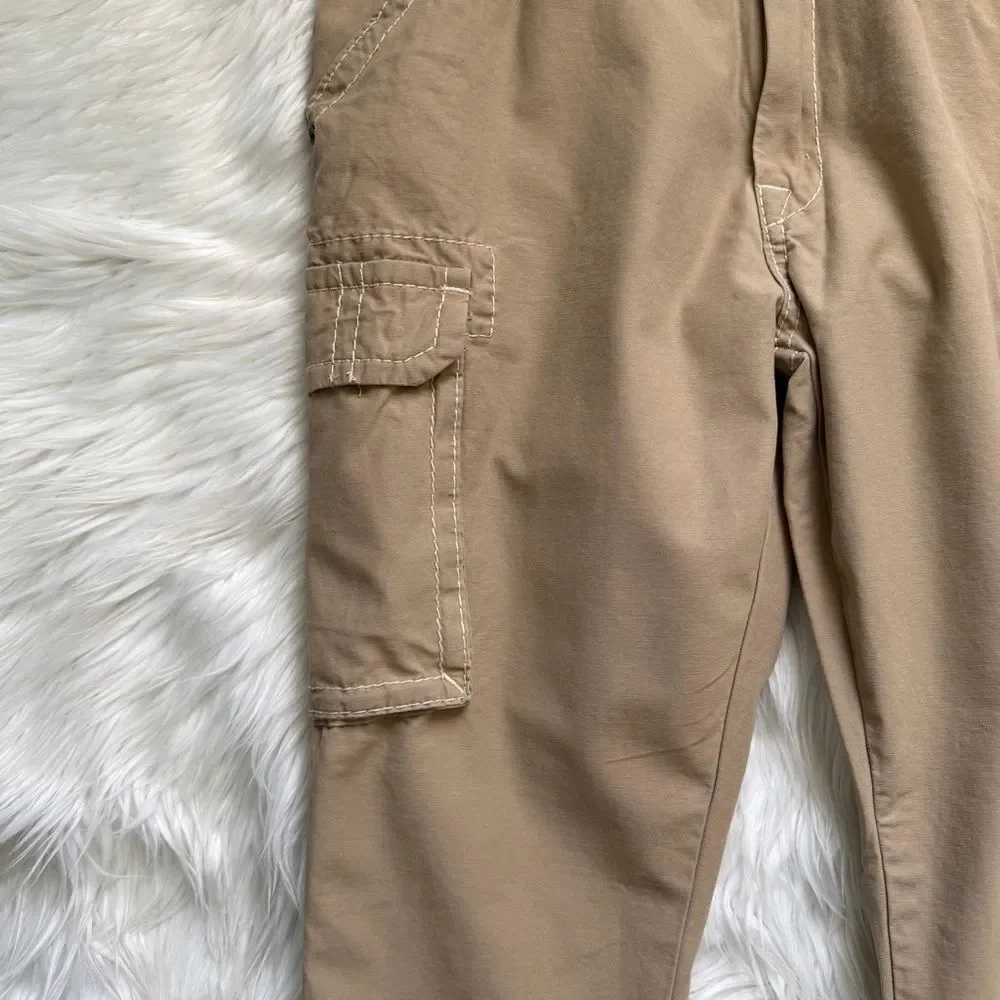 True Religion Big T Cargo Jogger Mens 34 Beige Khaki  Pockets Pants Drawstring